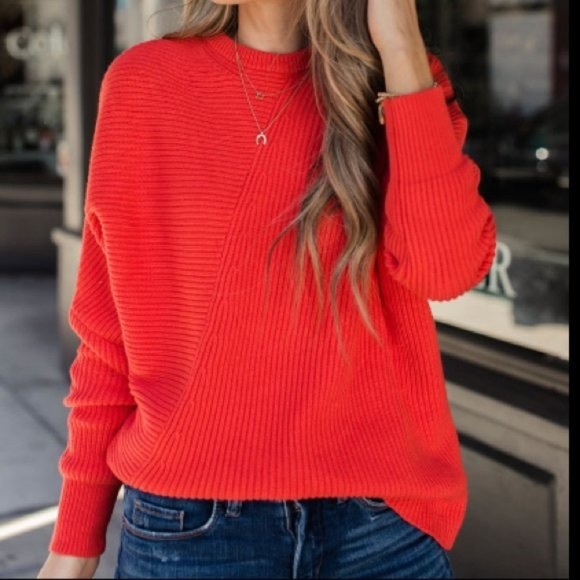 Free People coral asymmetrical pullover sweater - Picture 2 of 11